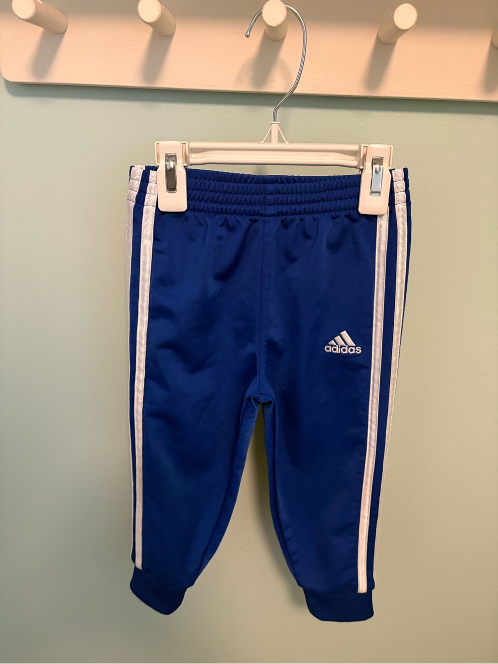 adidas Kids Blue Track Pants with White Side Stripes